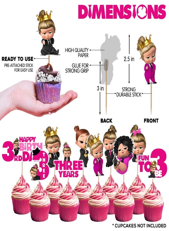 Zyozique Girl Baby Boss 3rd Party Supplies, Boss Baby Birthday for Girls with Happy Birthday Paper Banner Cake Topper Cupcake Toppers Balloons(Pack of 37) - Image 5